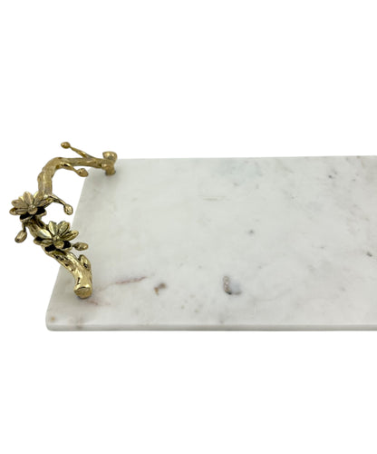 White Marble Tray with Gilded Floral Handles