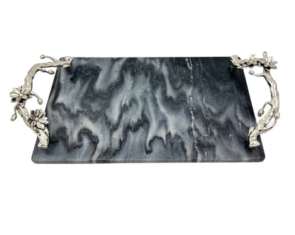 Black Marble Tray with Gilded Floral Handles