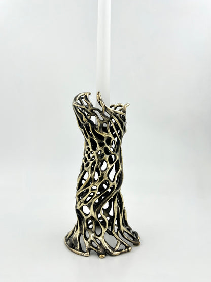 Roots - Electro-formed Sculptural Taper Candleholder | Organic Spiral Coral-Inspired Home Accent in Gold, Silver or Antique Finish
