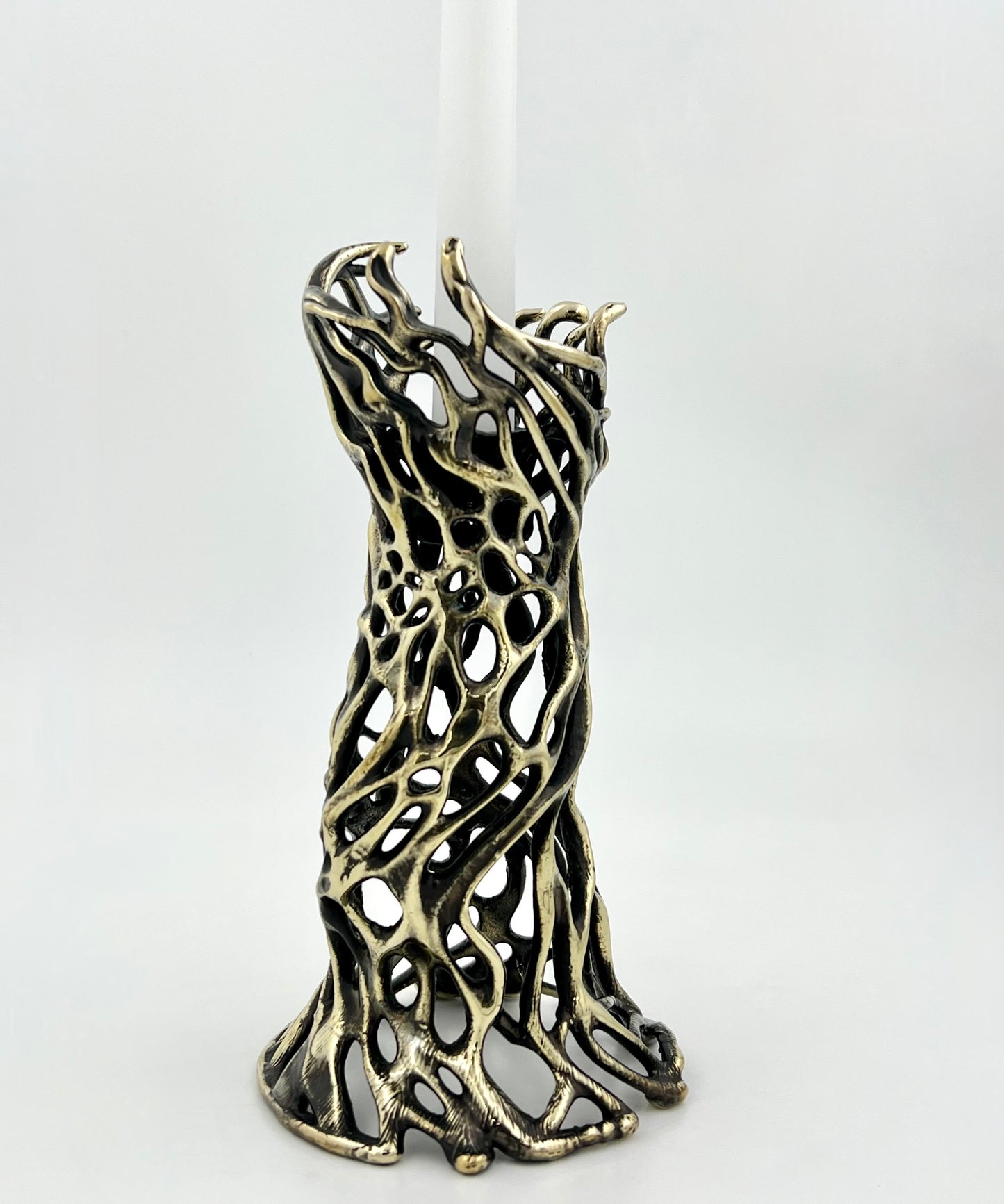 Roots - Electro-formed Sculptural Taper Candleholder | Organic Spiral Coral-Inspired Home Accent in Gold, Silver or Antique Finish