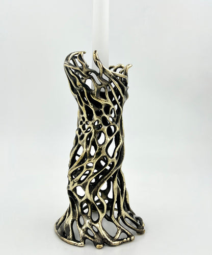 Roots - Electro-formed Sculptural Taper Candleholder | Organic Spiral Coral-Inspired Home Accent in Gold, Silver or Antique Finish