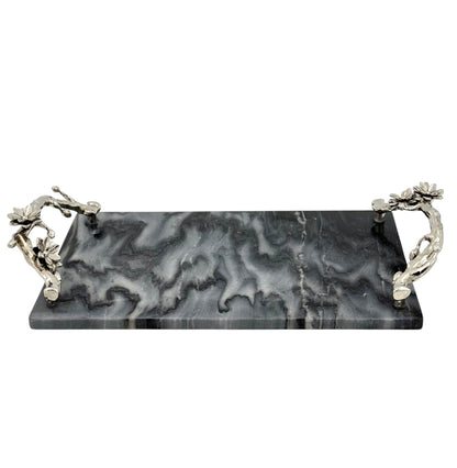 Black Marble Tray with Gilded Floral Handles