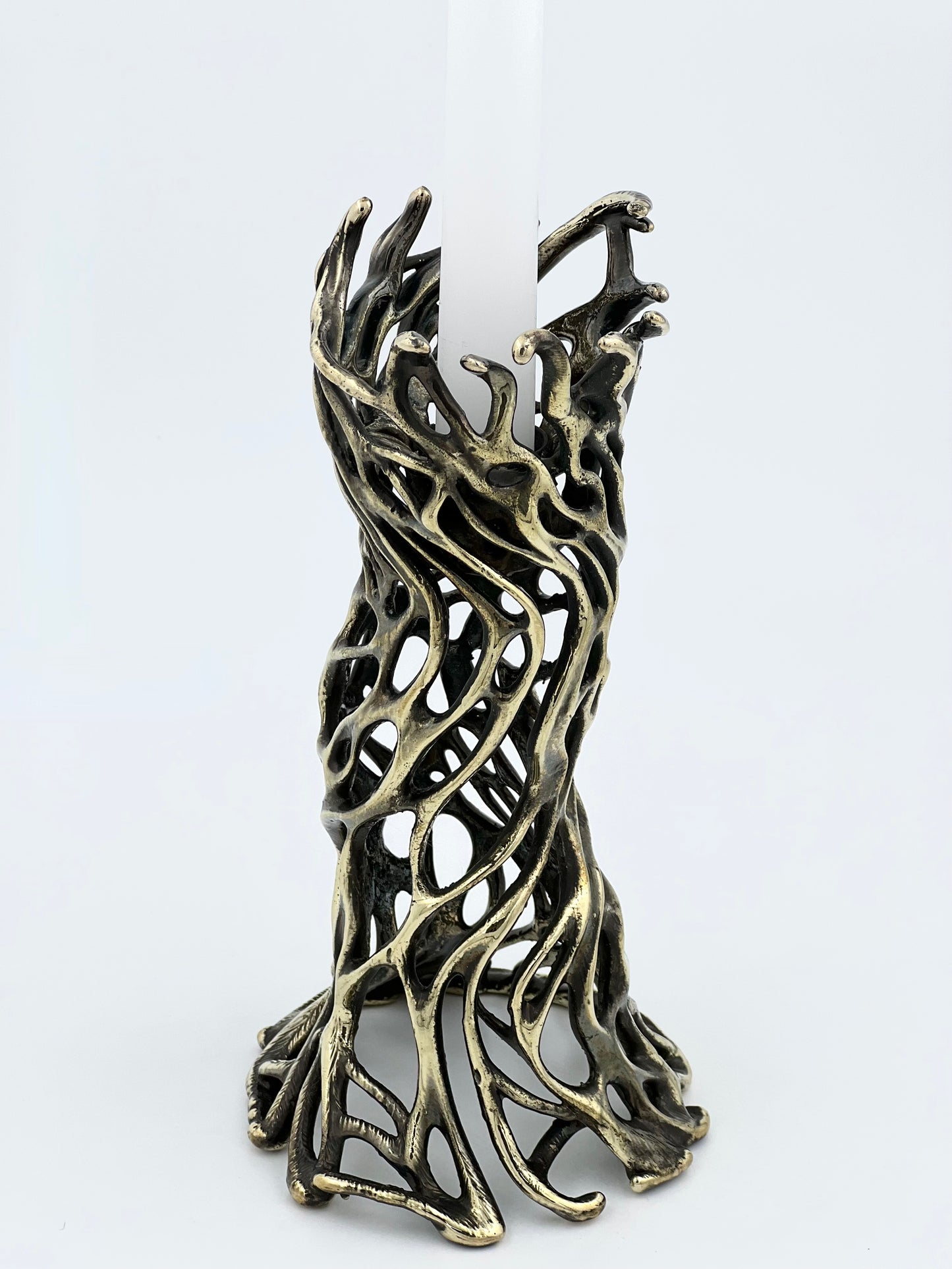Roots - Electro-formed Sculptural Taper Candleholder | Organic Spiral Coral-Inspired Home Accent in Gold, Silver or Antique Finish