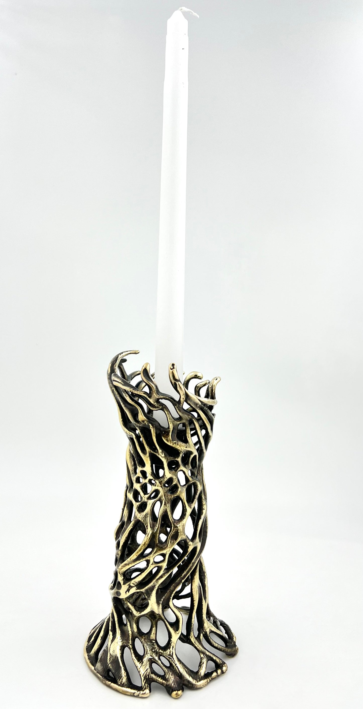 Roots - Electro-formed Sculptural Taper Candleholder | Organic Spiral Coral-Inspired Home Accent in Gold, Silver or Antique Finish