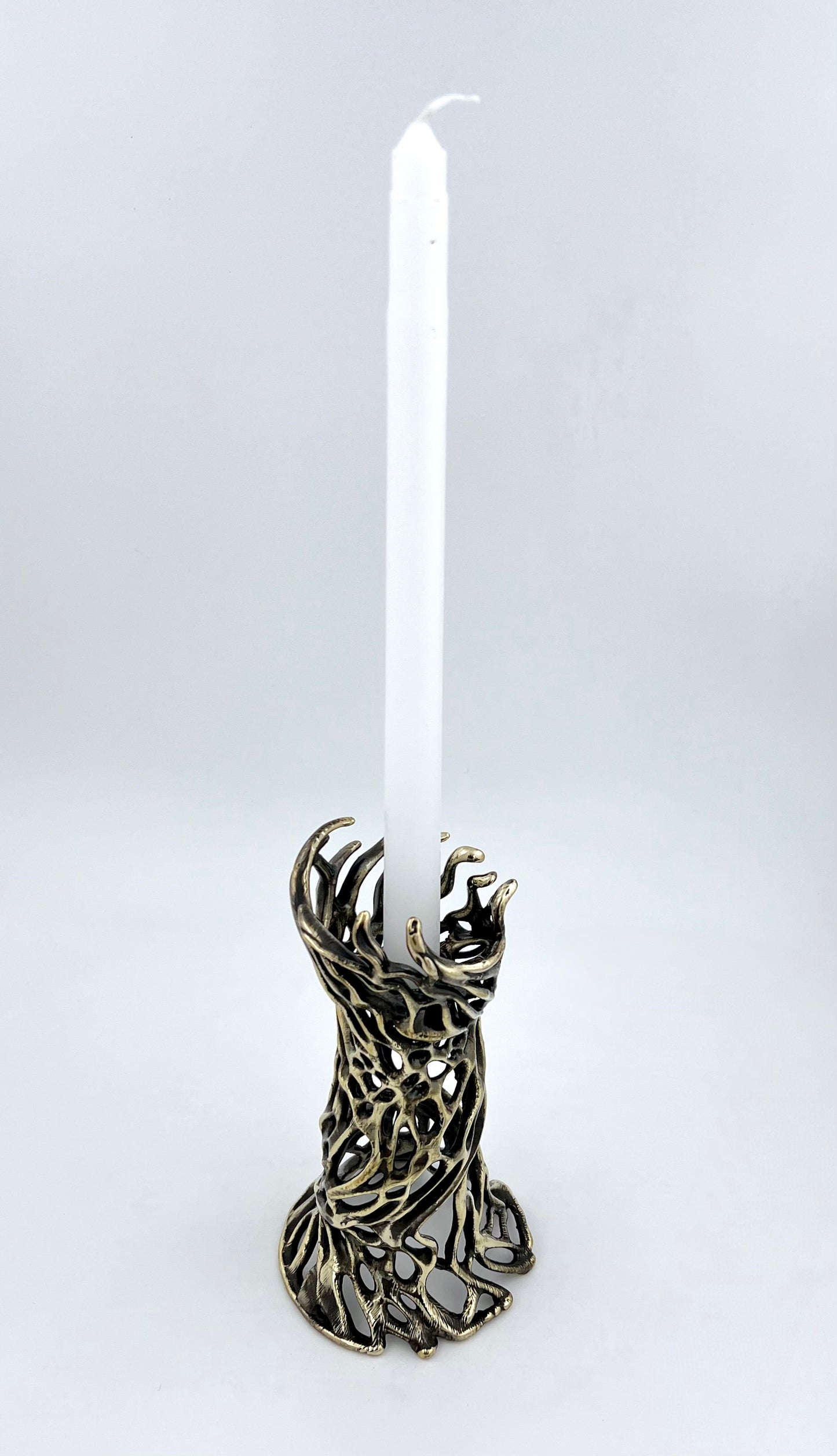 Roots - Electro-formed Sculptural Taper Candleholder | Organic Spiral Coral-Inspired Home Accent in Gold, Silver or Antique Finish