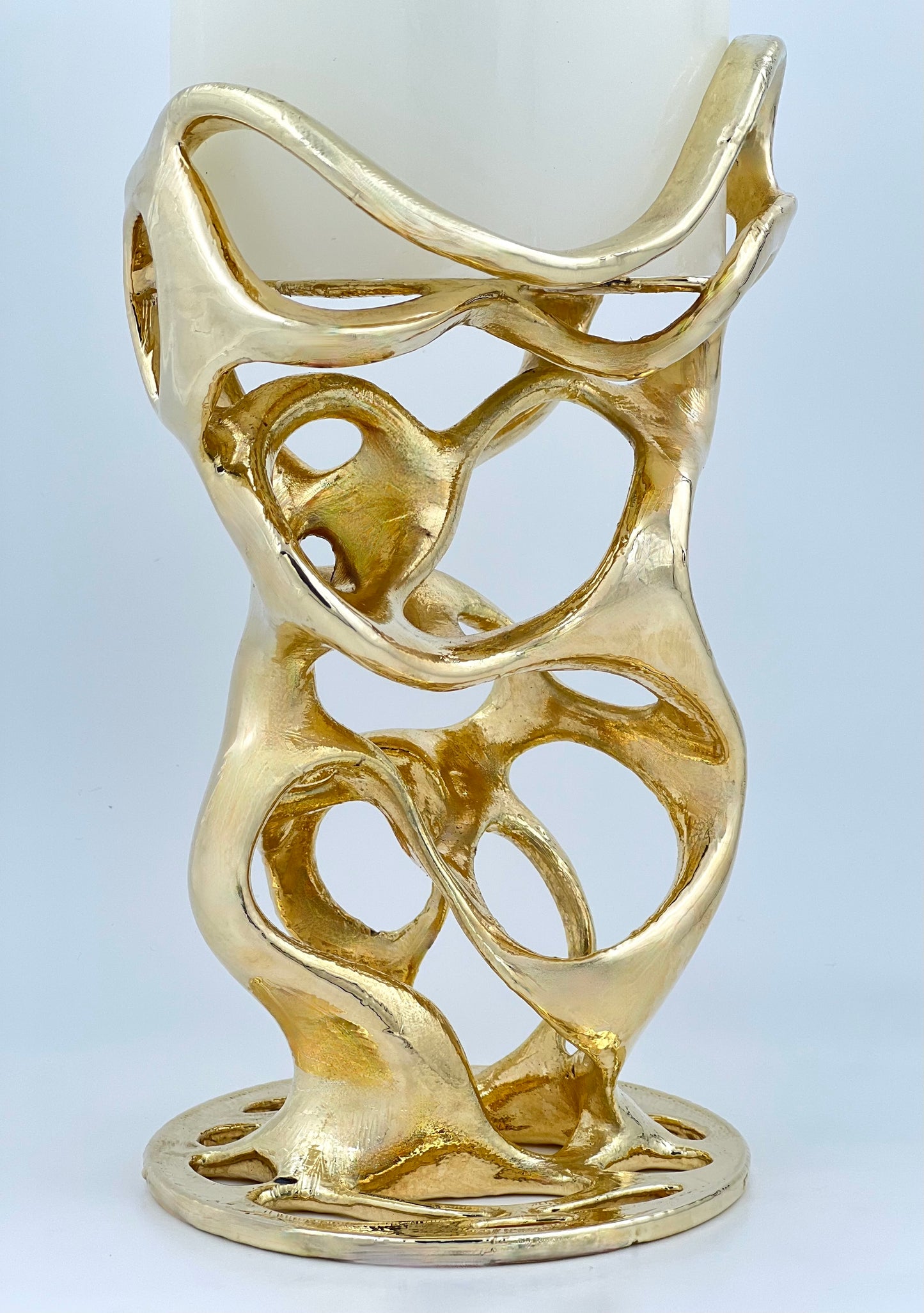Swirl - Sculptural Pillar Candle Holder | Modern Artistic Candle Holder in Gold or Antique Finish | Electro-formed Metal Home Accent
