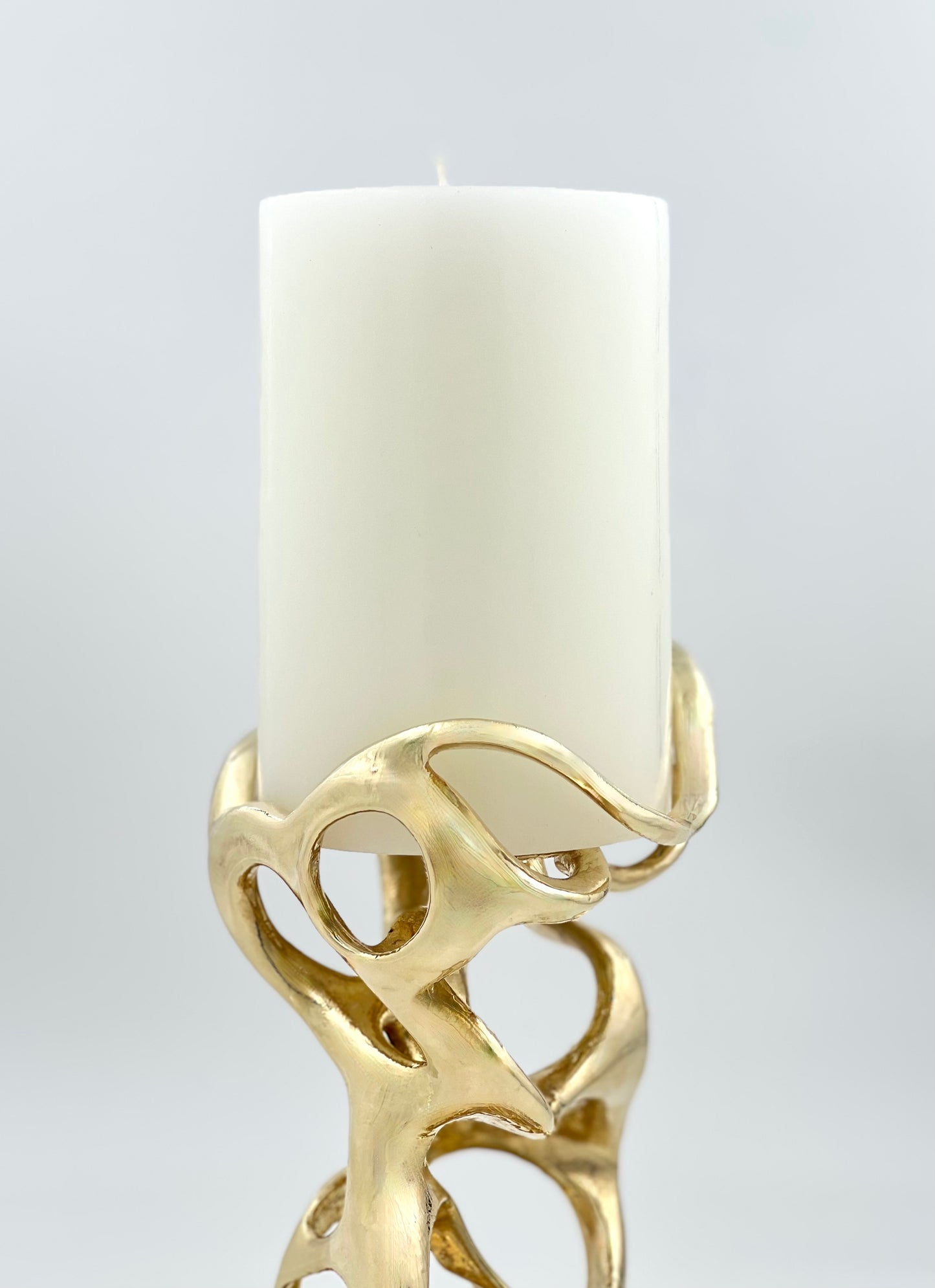 Swirl - Sculptural Pillar Candle Holder | Modern Artistic Candle Holder in Gold or Antique Finish | Electro-formed Metal Home Accent