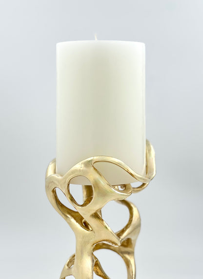 Swirl - Sculptural Pillar Candle Holder | Modern Artistic Candle Holder in Gold or Antique Finish | Electro-formed Metal Home Accent