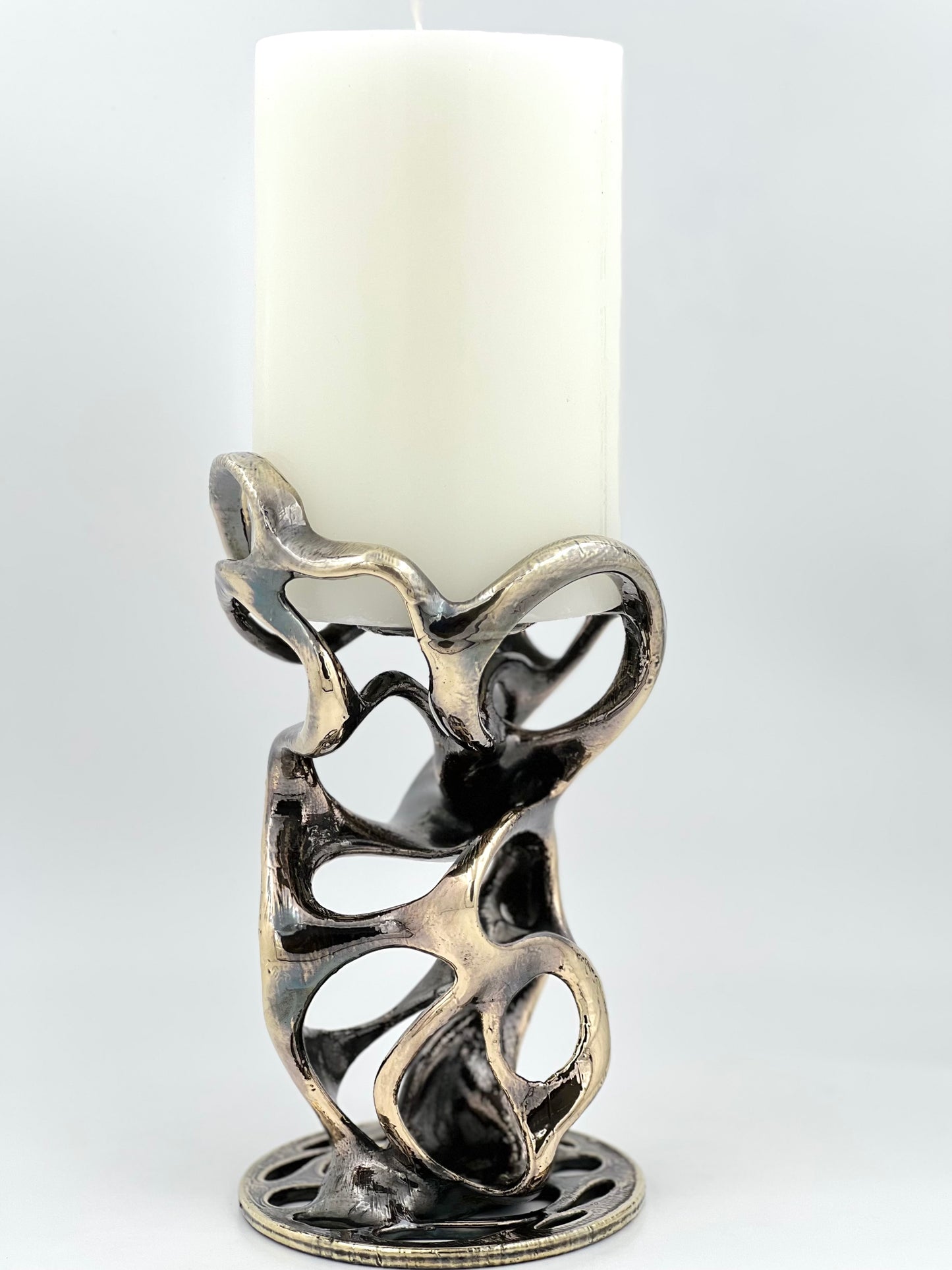 Swirl - Sculptural Pillar Candle Holder | Modern Artistic Candle Holder in Gold or Antique Finish | Electro-formed Metal Home Accent