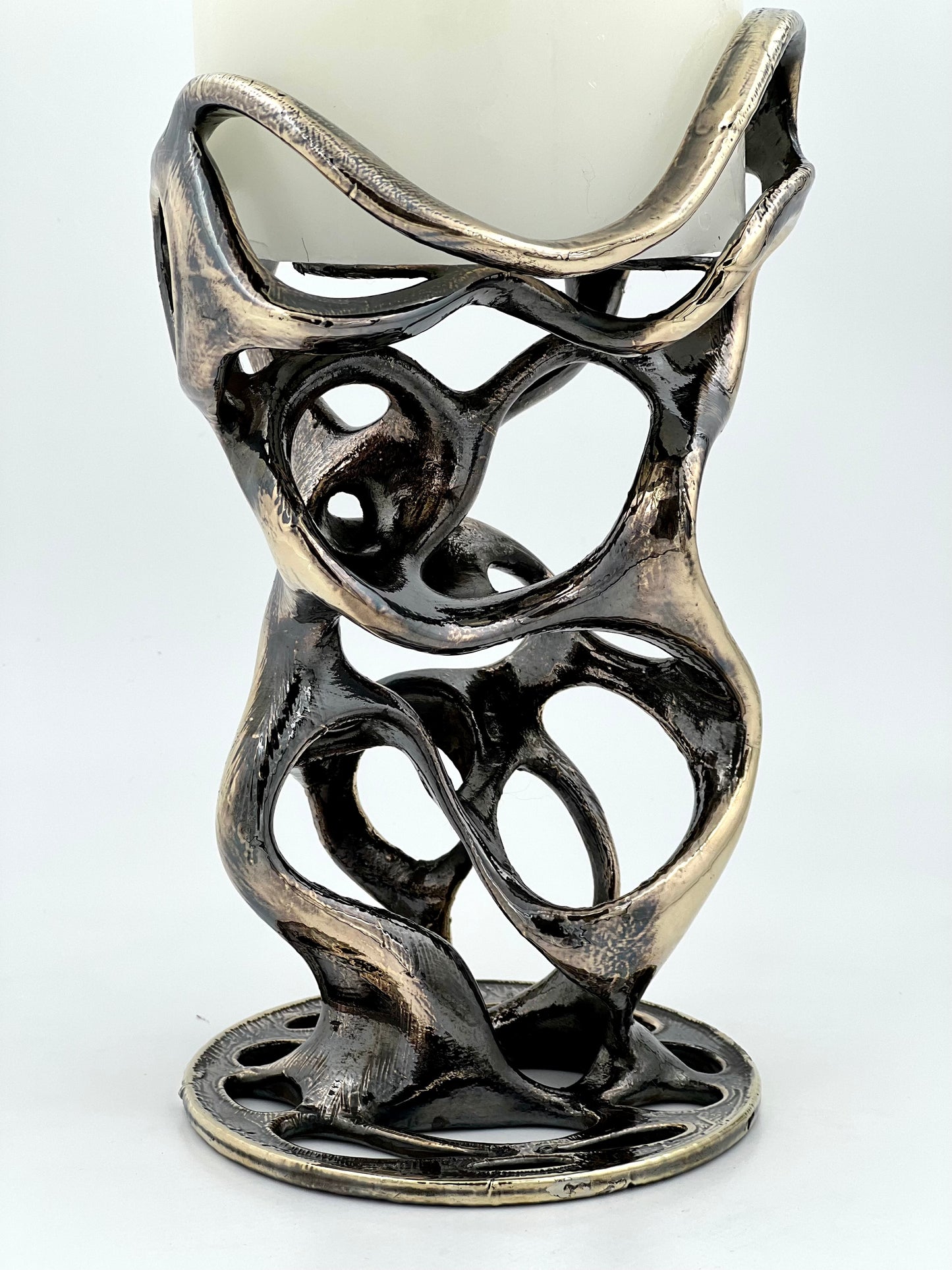 Swirl - Sculptural Pillar Candle Holder | Modern Artistic Candle Holder in Gold or Antique Finish | Electro-formed Metal Home Accent