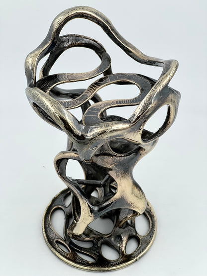 Swirl - Sculptural Pillar Candle Holder | Modern Artistic Candle Holder in Gold or Antique Finish | Electro-formed Metal Home Accent