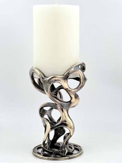 Swirl - Sculptural Pillar Candle Holder | Modern Artistic Candle Holder in Gold or Antique Finish | Electro-formed Metal Home Accent