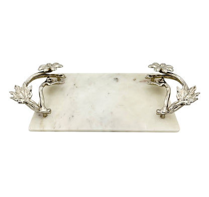 White Marble Tray with Gilded Floral Handles