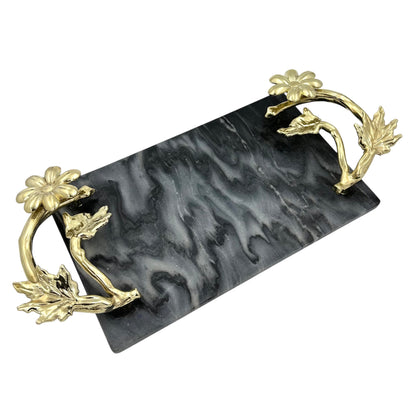 Black Marble Tray with Gilded Floral Handles