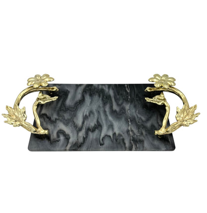 Black Marble Tray with Gilded Floral Handles