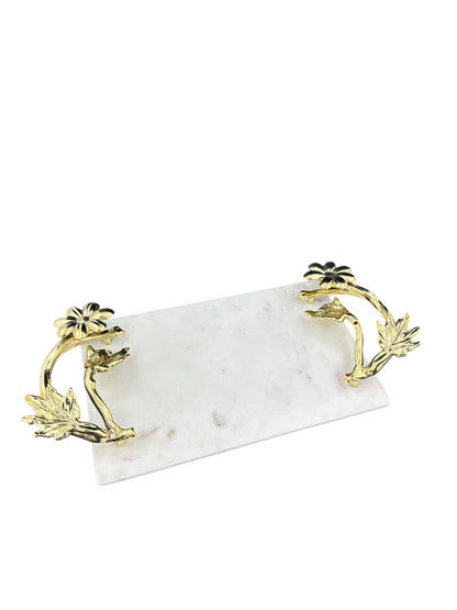 White Marble Tray with Gilded Floral Handles