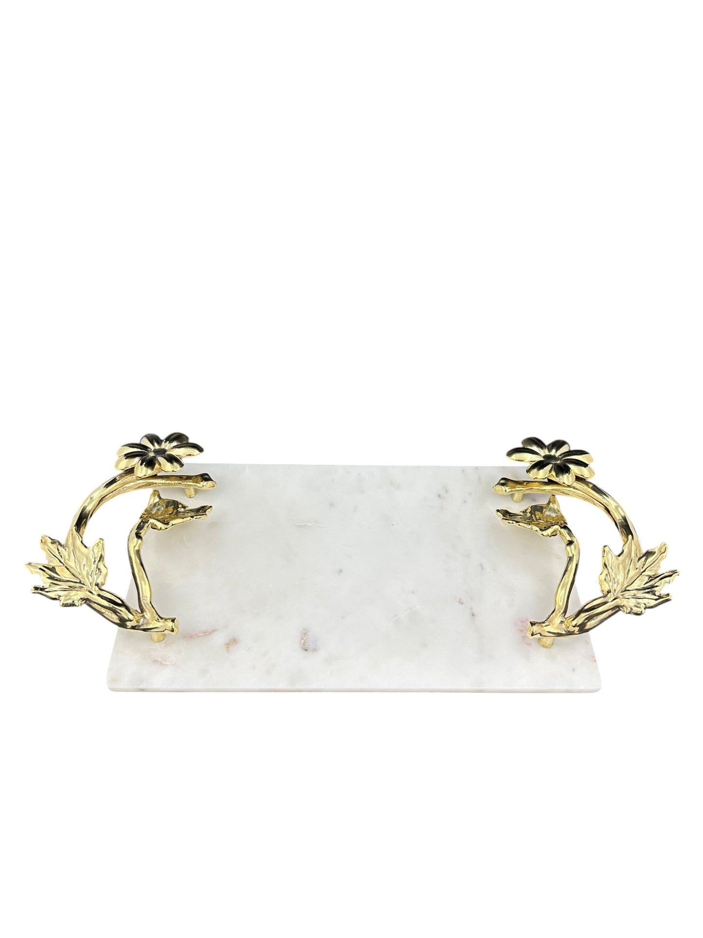 White Marble Tray with Gilded Floral Handles