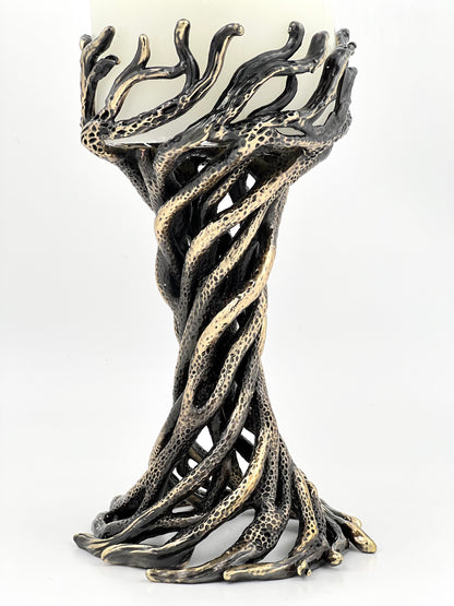 Bark - Sculptural Pillar Candle Holder | Modern Artistic Candle Holder in Antique Finish | Electro-formed Metal | Home Accent
