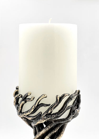 Bark - Sculptural Pillar Candle Holder | Modern Artistic Candle Holder in Antique Finish | Electro-formed Metal | Home Accent