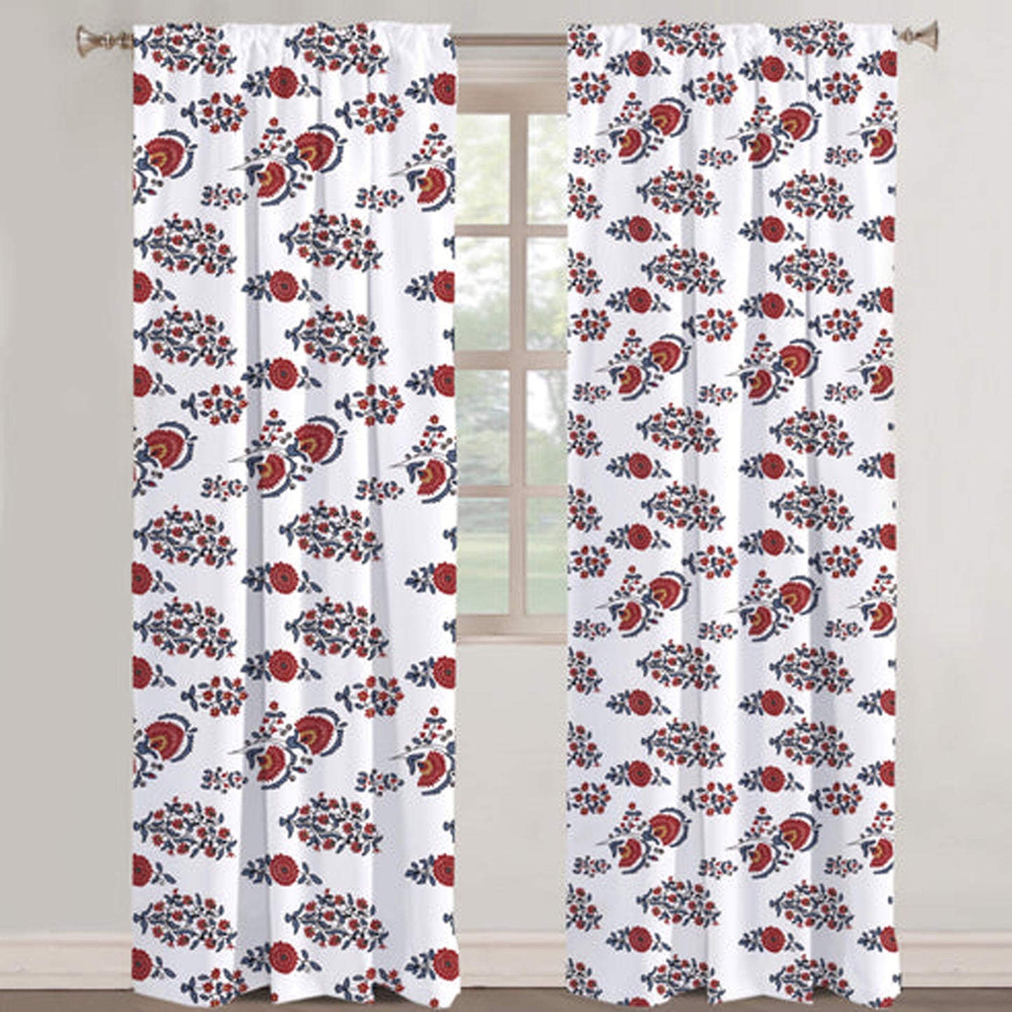Isolde - Set of 2 Panels Crewel Embroidered Curtains | Linen Cotton Mix | Fully Embroidered | Lined
