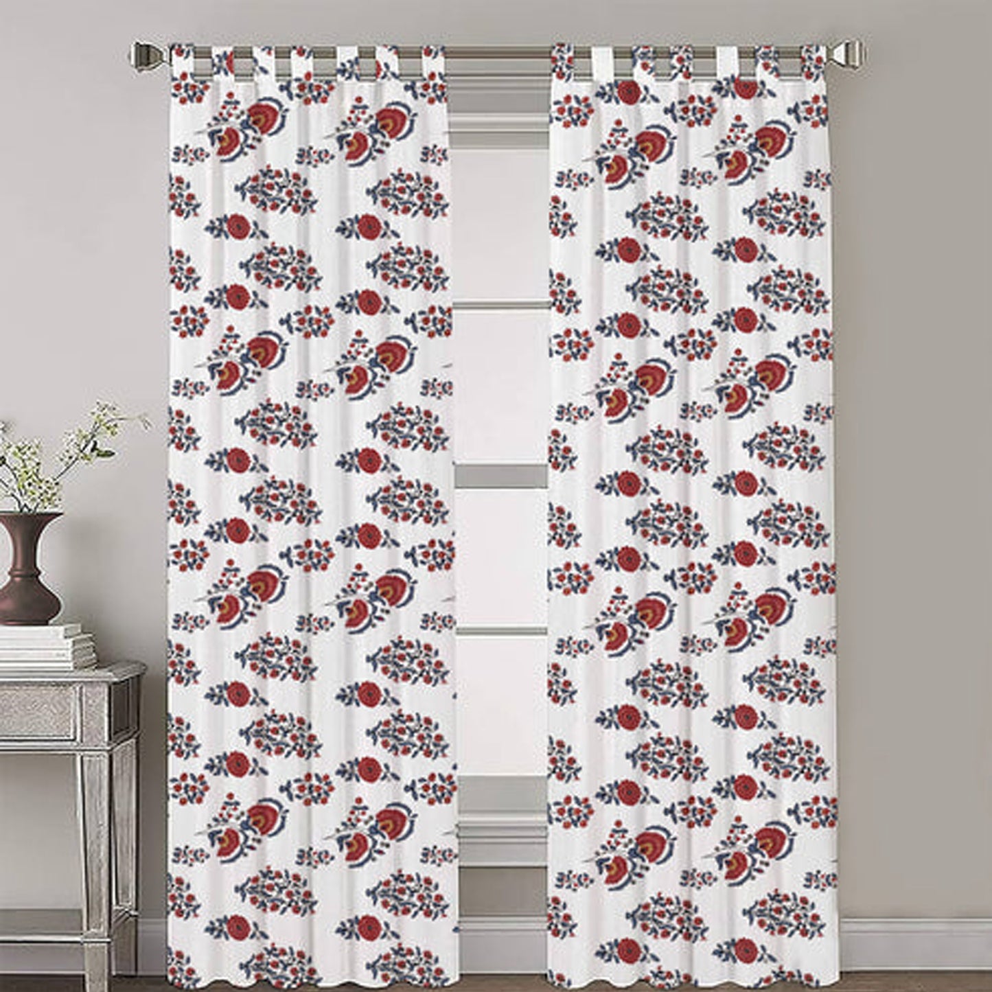 Isolde - Set of 2 Panels Crewel Embroidered Curtains | Linen Cotton Mix | Fully Embroidered | Lined