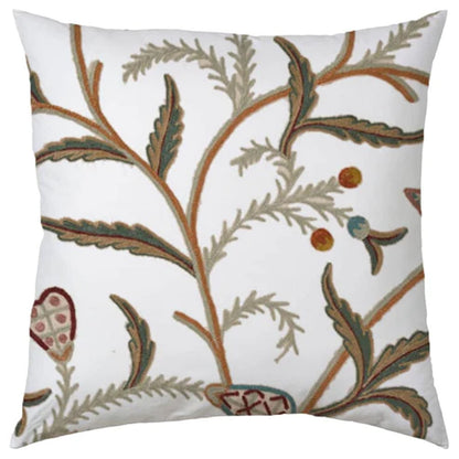 January - Set of 4 Pieces | Cotton Linen Fabric | Crewel Embroidered | Pillow/Cushion Cover Set | With or Without Insert