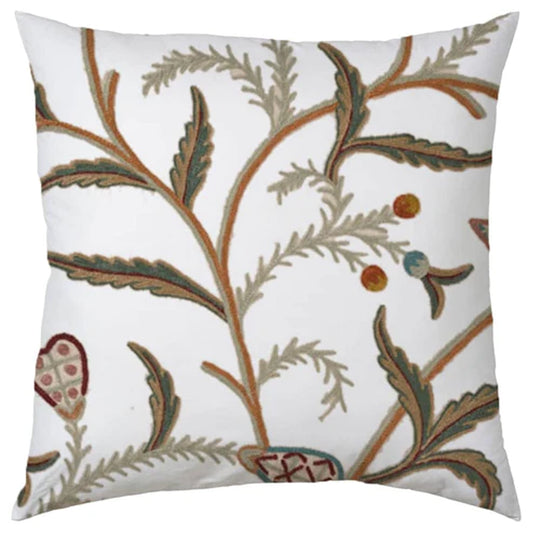 January - Set of 4 Pieces | Cotton Linen Fabric | Crewel Embroidered | Pillow/Cushion Cover Set | With or Without Insert