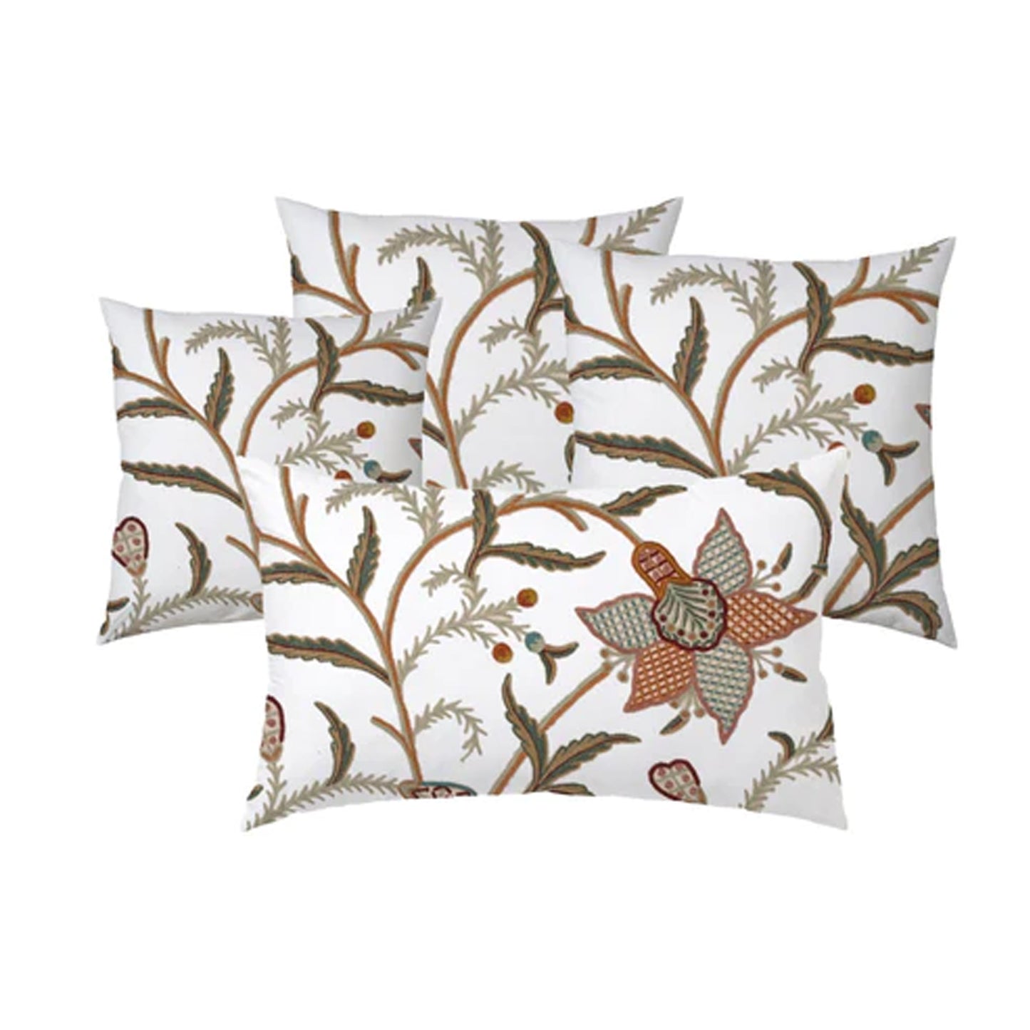 January - Set of 4 Pieces | Cotton Linen Fabric | Crewel Embroidered | Pillow/Cushion Cover Set | With or Without Insert