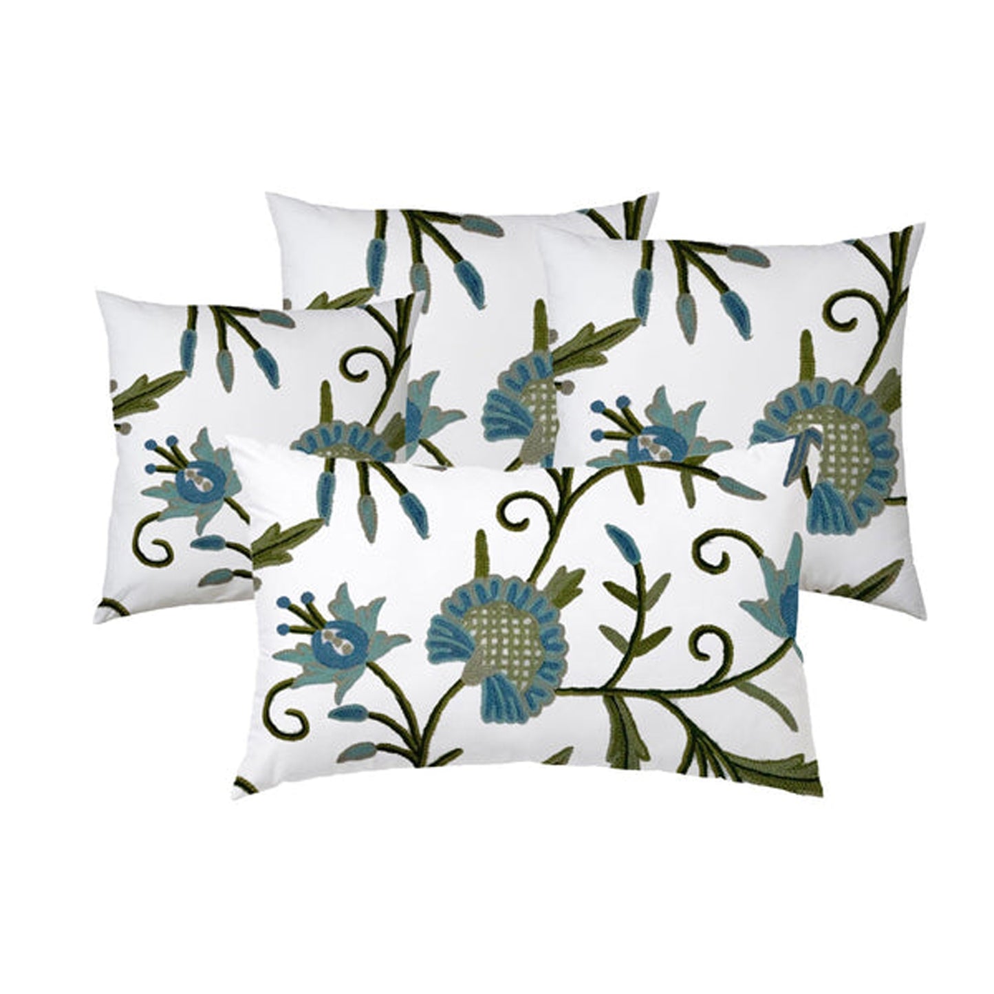 Jean  - Set of 4 Pieces | Cotton Linen Fabric | Crewel Embroidered | Pillow/Cushion Cover Set | With or Without Insert