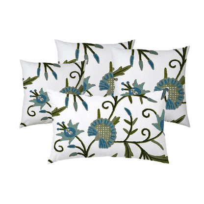 Jean  - Set of 4 Pieces | Cotton Linen Fabric | Crewel Embroidered | Pillow/Cushion Cover Set | With or Without Insert