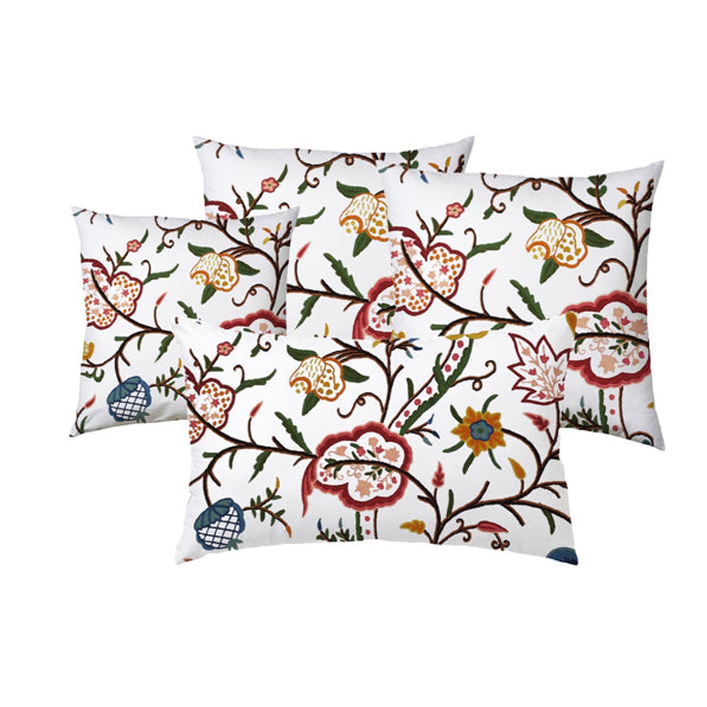 Jolene  - Set of 4 Pieces | Cotton Linen Fabric | Crewel Embroidered | Pillow/Cushion Cover Set | With or Without Insert