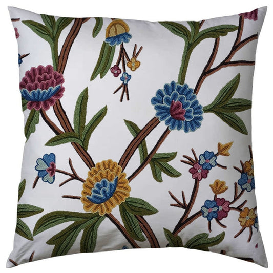 Joyce - Set of 4 Pieces | Cotton Linen Fabric | Crewel Embroidered | Pillow/Cushion Cover Set | With or Without Insert