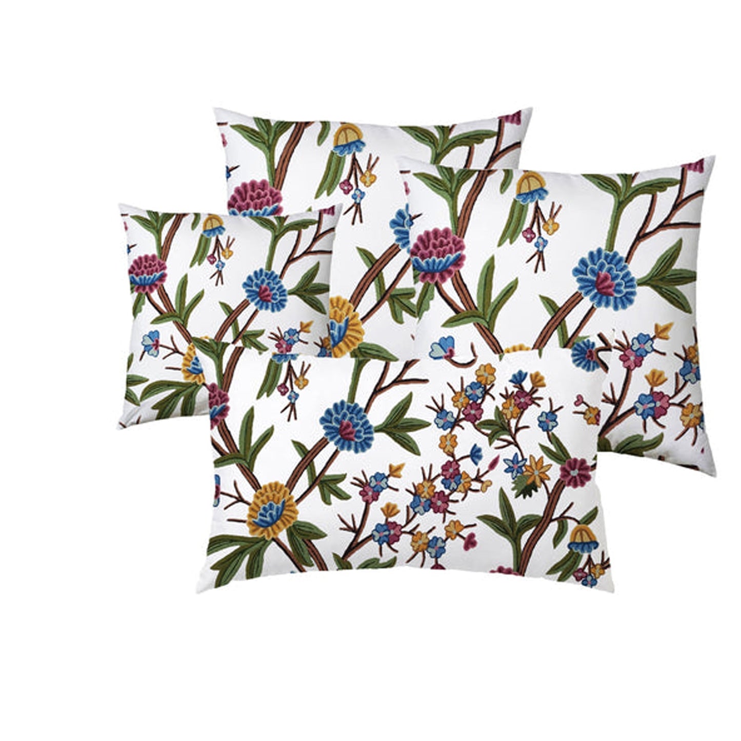 Joyce - Set of 4 Pieces | Cotton Linen Fabric | Crewel Embroidered | Pillow/Cushion Cover Set | With or Without Insert