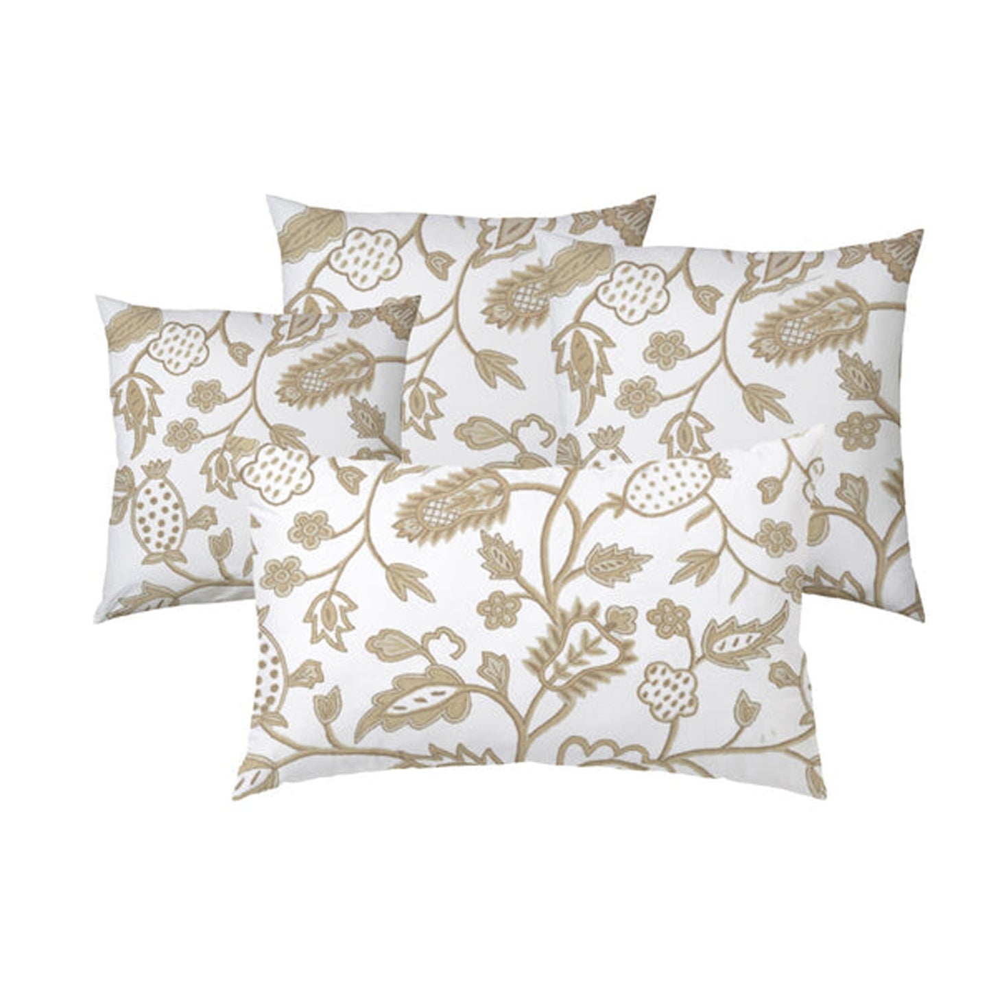 Julia - Set of 4 Pieces | Cotton Linen Fabric | Crewel Embroidered | Pillow/Cushion Cover Set | With or Without Insert
