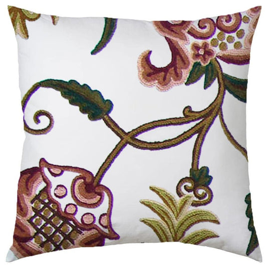 June - Set of 4 Pieces | Cotton Linen Fabric | Crewel Embroidered | Pillow/Cushion Cover Set | With or Without Insert