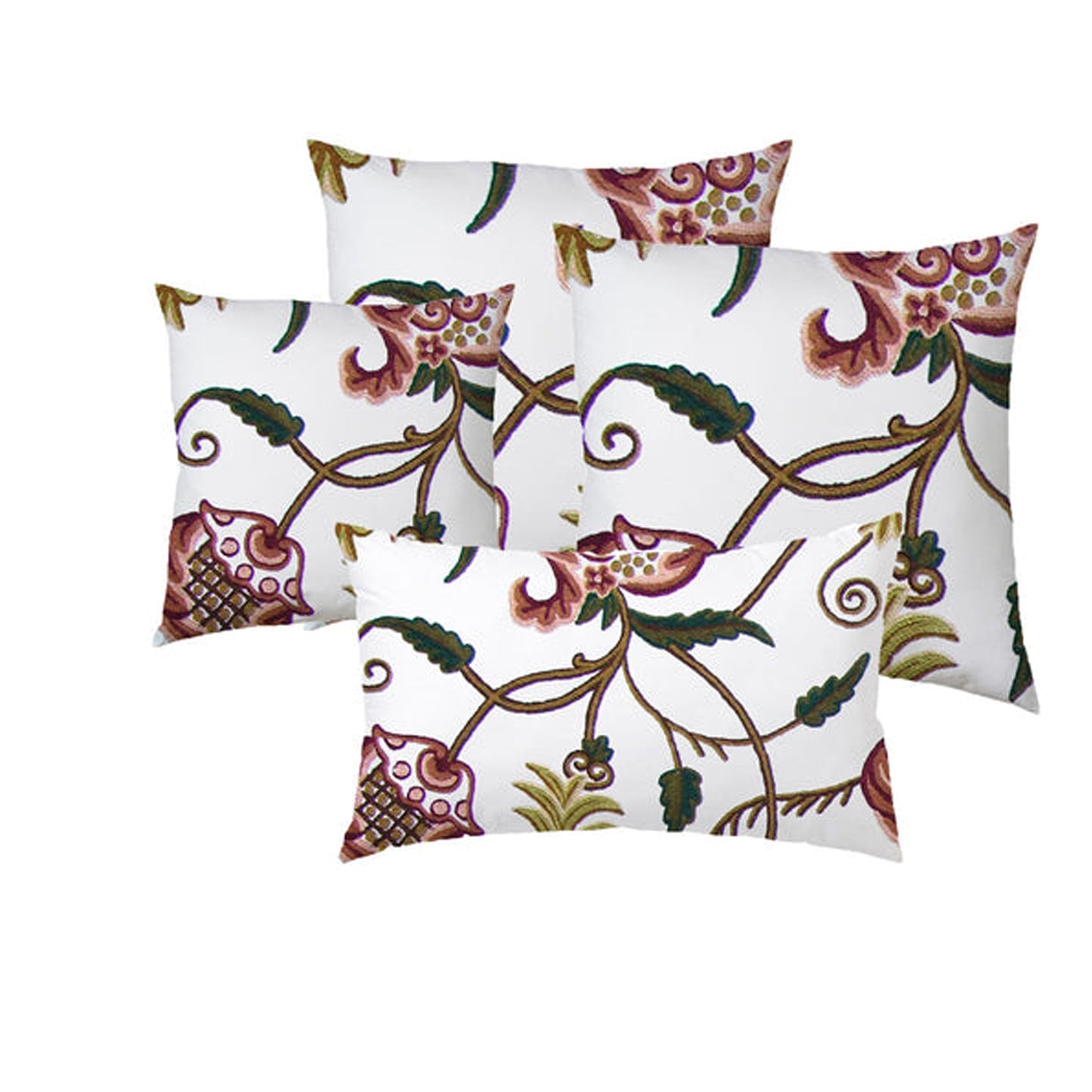 June - Set of 4 Pieces | Cotton Linen Fabric | Crewel Embroidered | Pillow/Cushion Cover Set | With or Without Insert