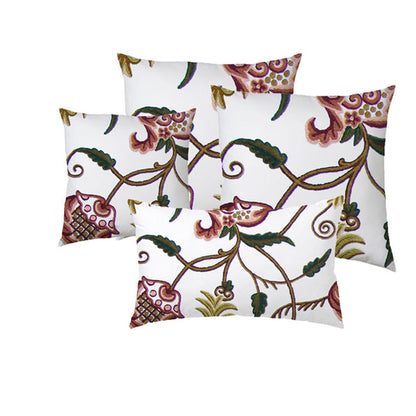 June - Set of 4 Pieces | Cotton Linen Fabric | Crewel Embroidered | Pillow/Cushion Cover Set | With or Without Insert