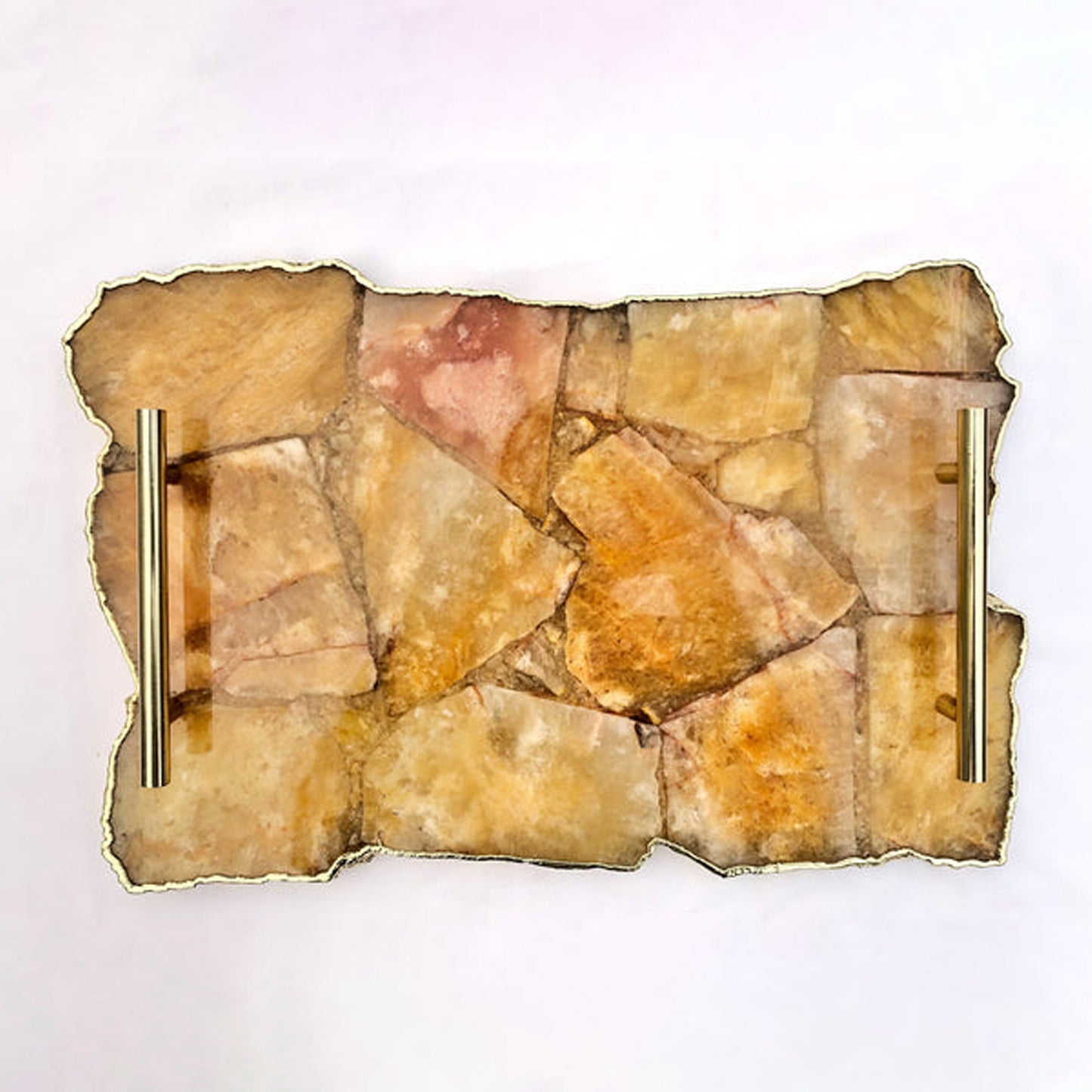 Large Golden Brown Agate Serving Tray With Brass Handles/Personalised Momentos/Sign Boards 10"x15"
