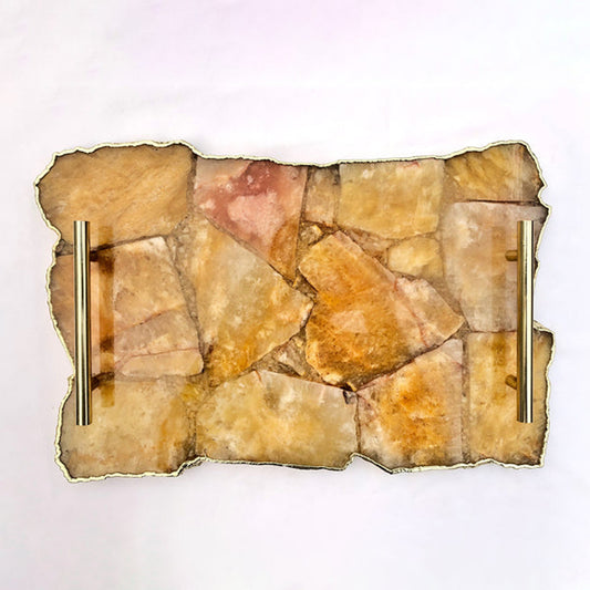 Large Golden Brown Agate Serving Tray With Brass Handles/Personalised Momentos/Sign Boards 10"x15"