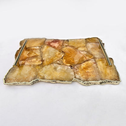 Large Golden Brown Agate Serving Tray With Brass Handles/Personalised Momentos/Sign Boards 10"x15"