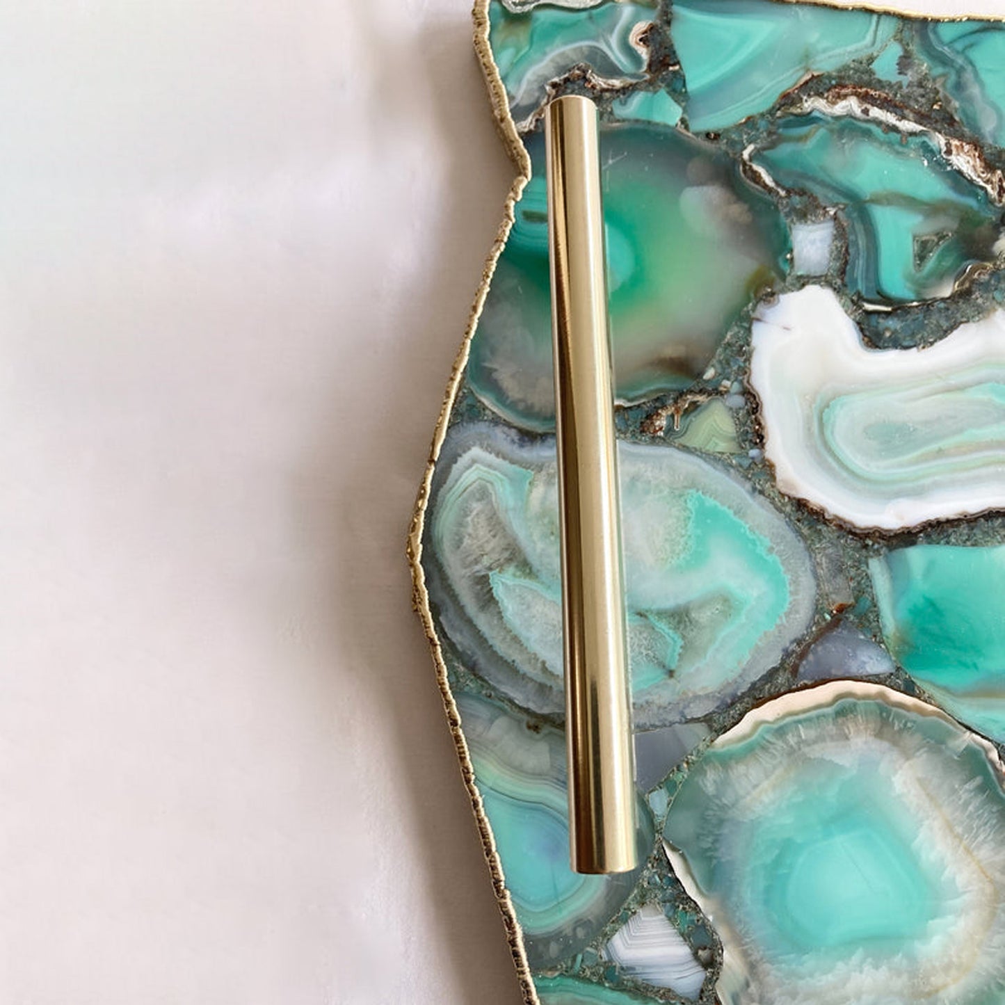 Large Green Agate Serving Tray With Plain Modern Brass Handles/Personalised Momentos/Sign Boards 10"x15"