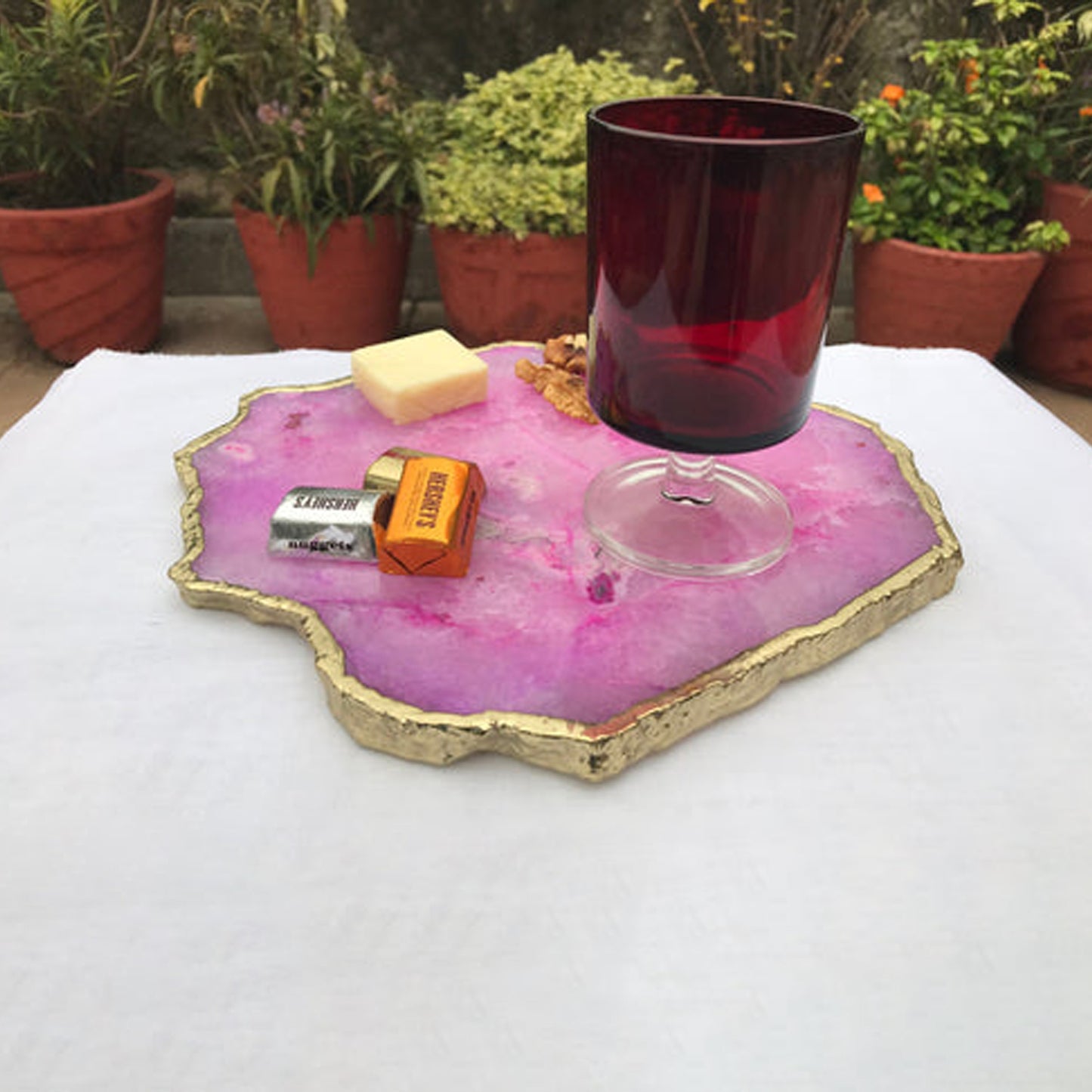 Large Pink Agate Cheese Platter/Tray/Personalised Momentos/Sign Boards