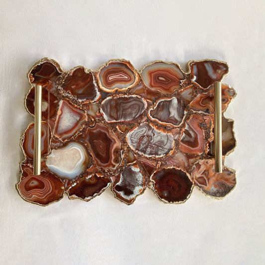 Large Red Agate Serving Tray With Plain Modern Brass Handles/Personalised Momentos/Sign Boards 10"x15"
