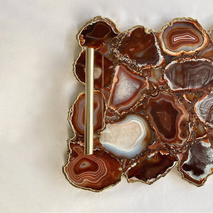 Large Red Agate Serving Tray With Plain Modern Brass Handles/Personalised Momentos/Sign Boards 10"x15"