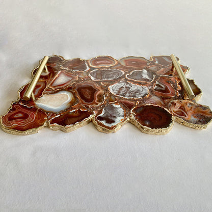 Large Red Agate Serving Tray With Plain Modern Brass Handles/Personalised Momentos/Sign Boards 10"x15"