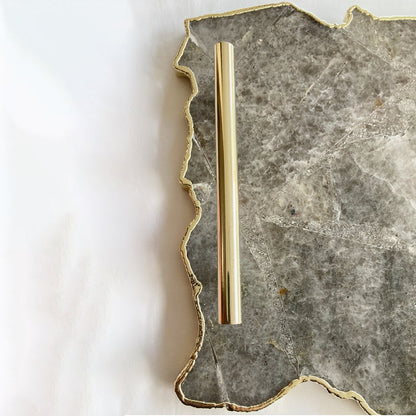 Large Smoky Grey Agate Serving Tray With Plain Modern Brass Handles/Personalised Momentos/Sign Boards 10"x15"