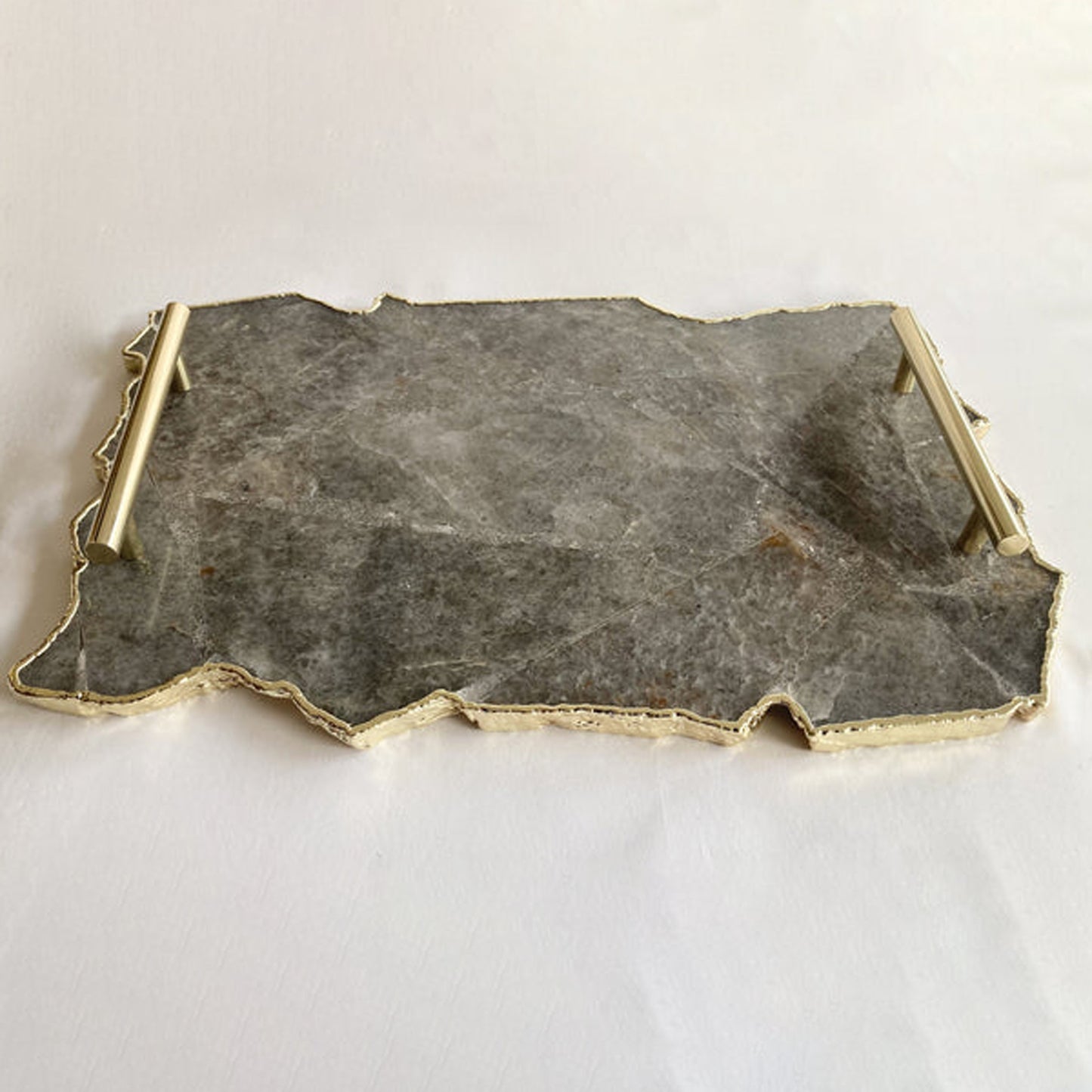 Large Smoky Grey Agate Serving Tray With Plain Modern Brass Handles/Personalised Momentos/Sign Boards 10"x15"