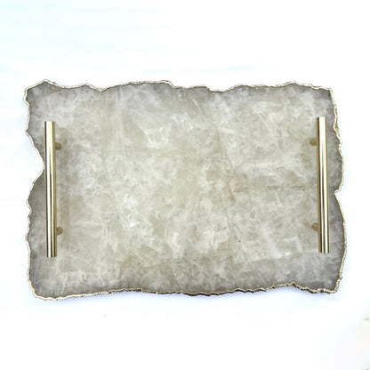 Large White Agate Serving Tray With Brass Handles/Personalised Momentos/Sign Boards 10"x15"