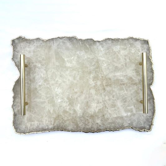Large White Agate Serving Tray With Brass Handles/Personalised Momentos/Sign Boards 10"x15"