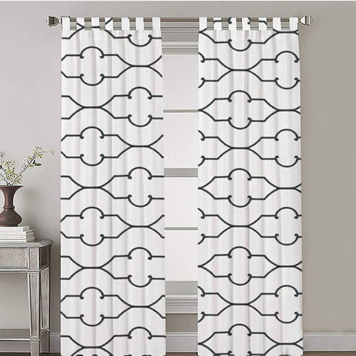 Leonora - Set of 2 Panels Crewel Embroidered Curtains | Linen Cotton Mix | Fully Embroidered | Lined